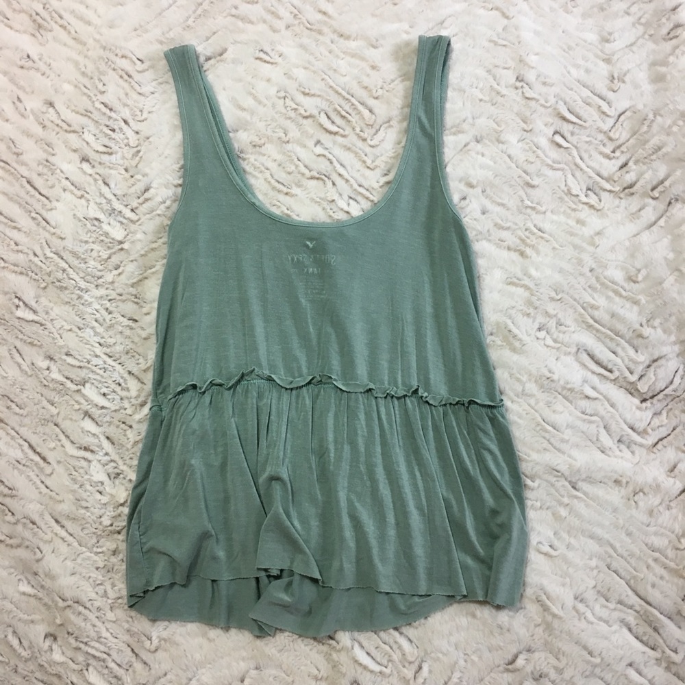 American Eagle green ruffle tank top - Picture 3 of 5